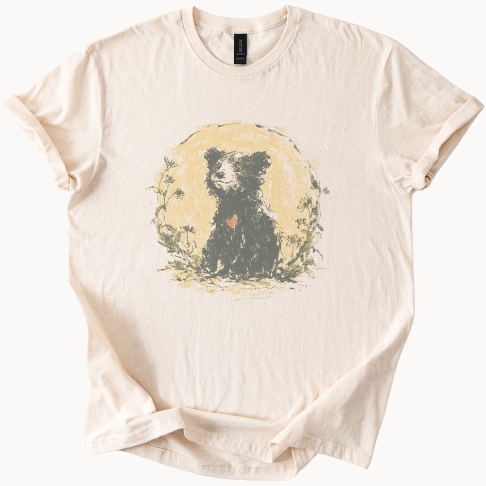 Forest Bear Woodland Graphic Tee with Botanical Details